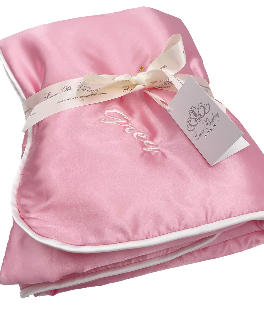 Satin Baby Blanket -Pink-Personalized